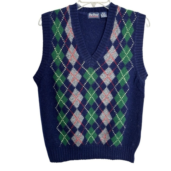 Vintage Par Four  SportsWear Wool Sweater Vest V Neck Large Mens Argyle Grandpa - Picture 1 of 13